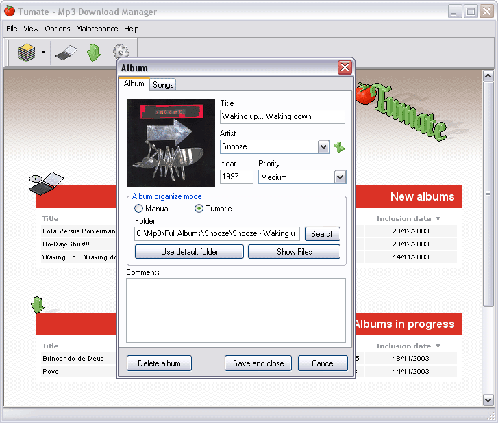 Tumate Mp3 Download Manager Screenshot
